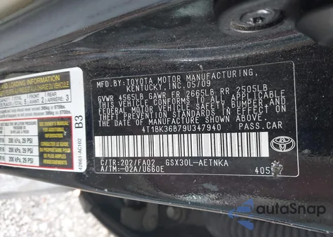 2009 Toyota Avalon Xl z USA, uszkodzony, nr VIN 4T1BK36B79U347940